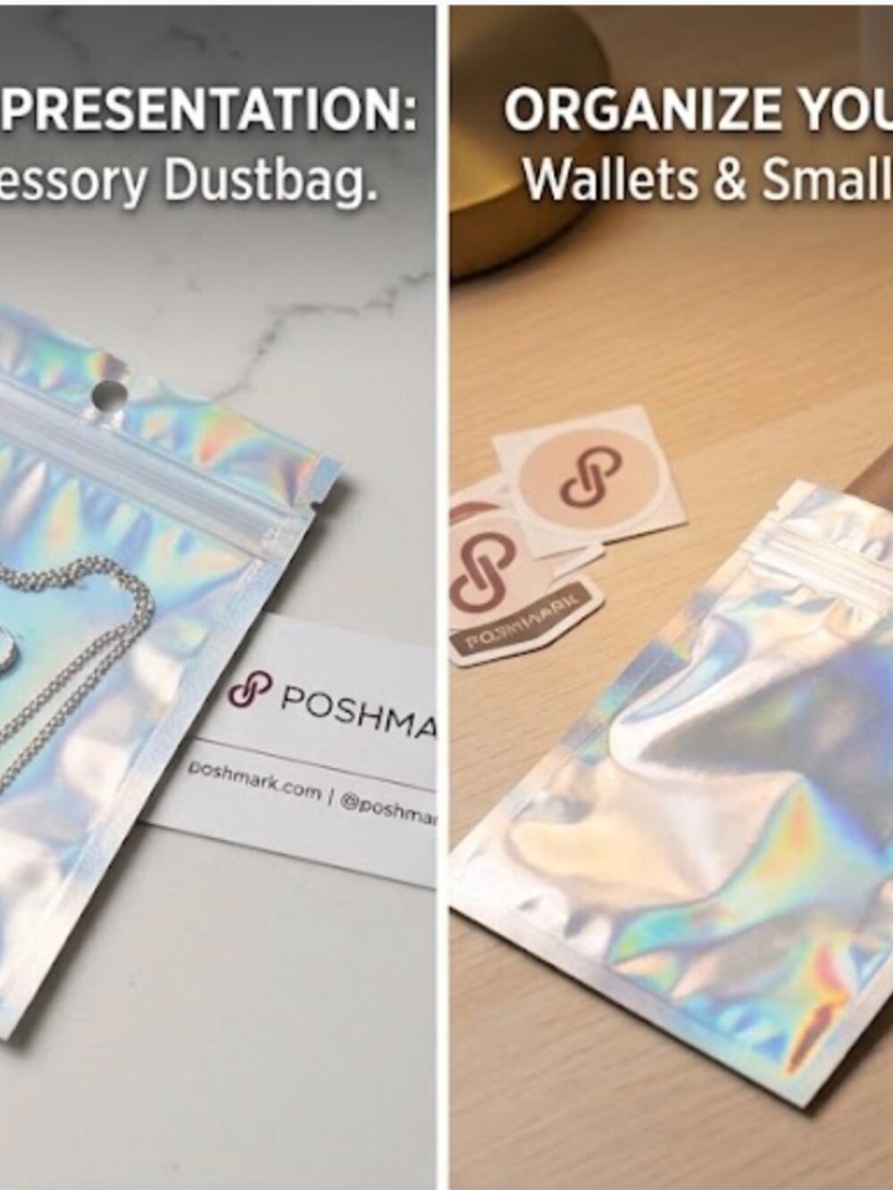 60 Iridescent Silver Holographic Zip Pouch - Reusable Accessory Storage - Picture 3 of 5